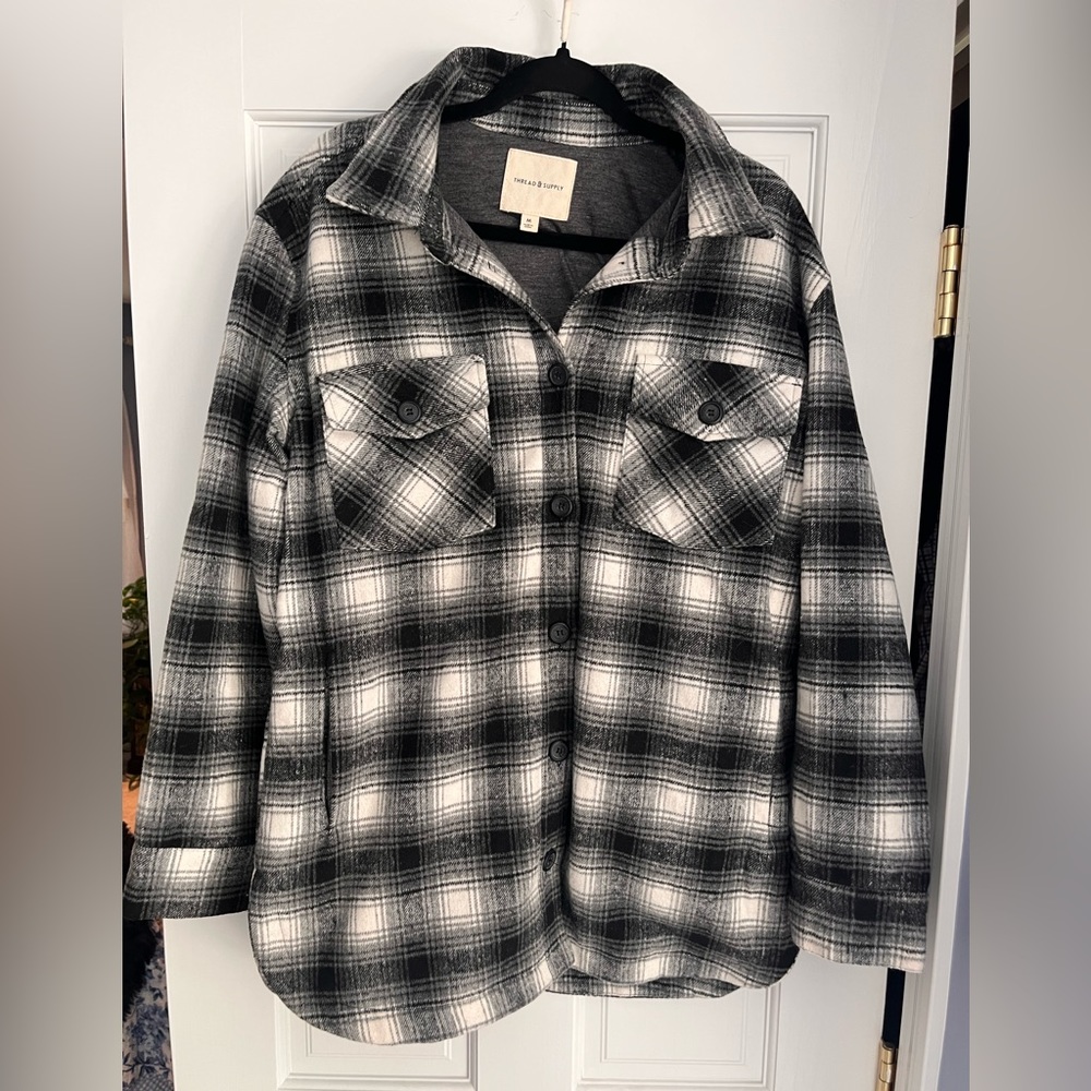 Thread & Supply Gray and Black Plaid Shacket